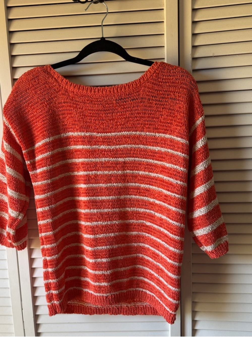 Jones New York Orange and Cream Striped Scoopneck Sweater